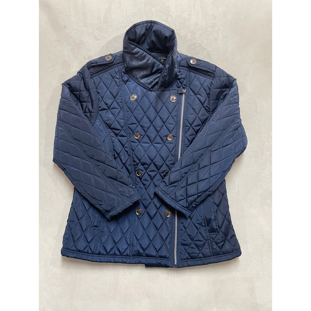 Harve Benard Navy Blue Quilted Double Breasted Zip Jacket HB273036 Womens 2X